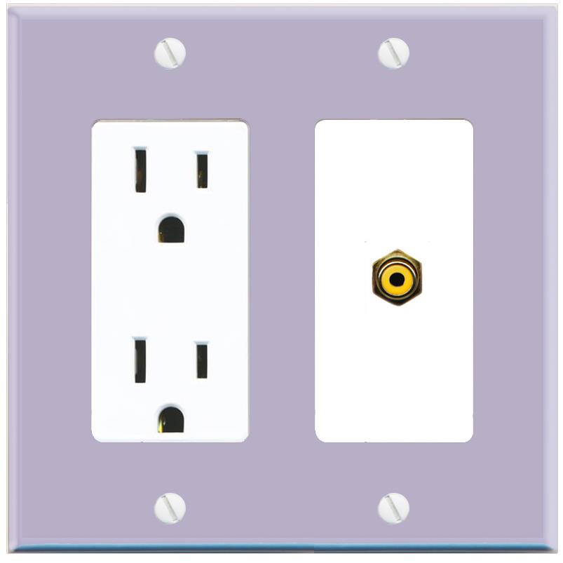 RiteAV RCA-YELLOW Wall Plate with Power Outlet [Lavendar-White]