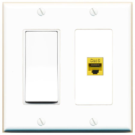 [1 Ports] CAT6-YELLOW Wall Plate with Decorative Light Switch [White]