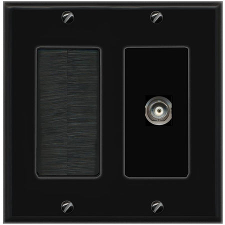 RiteAV BNC Wall Plate with Brush [Black]