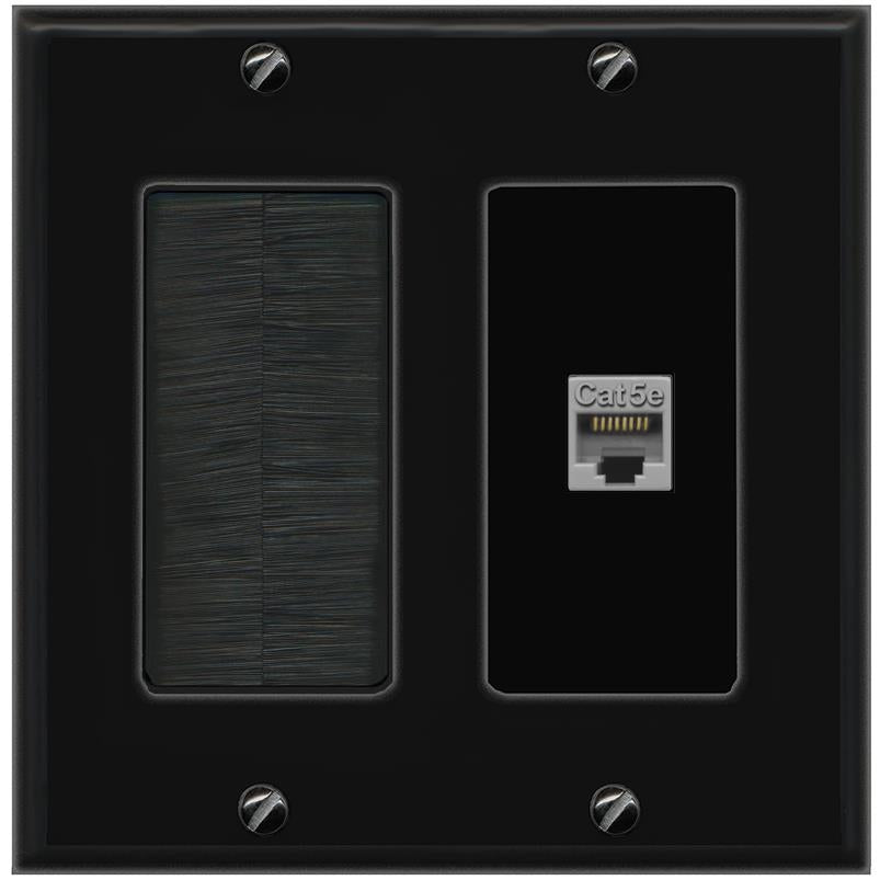 RiteAV CAT5E-GRAY Wall Plate with Brush [Black]
