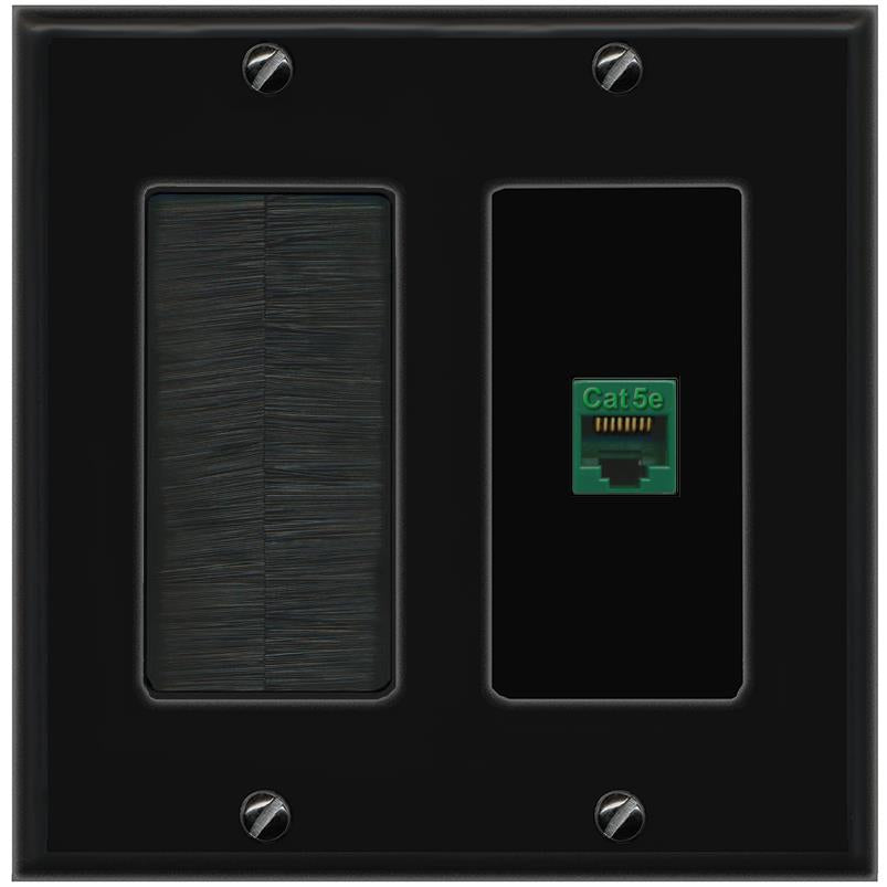 RiteAV CAT5E-GREEN Wall Plate with Brush [Black]