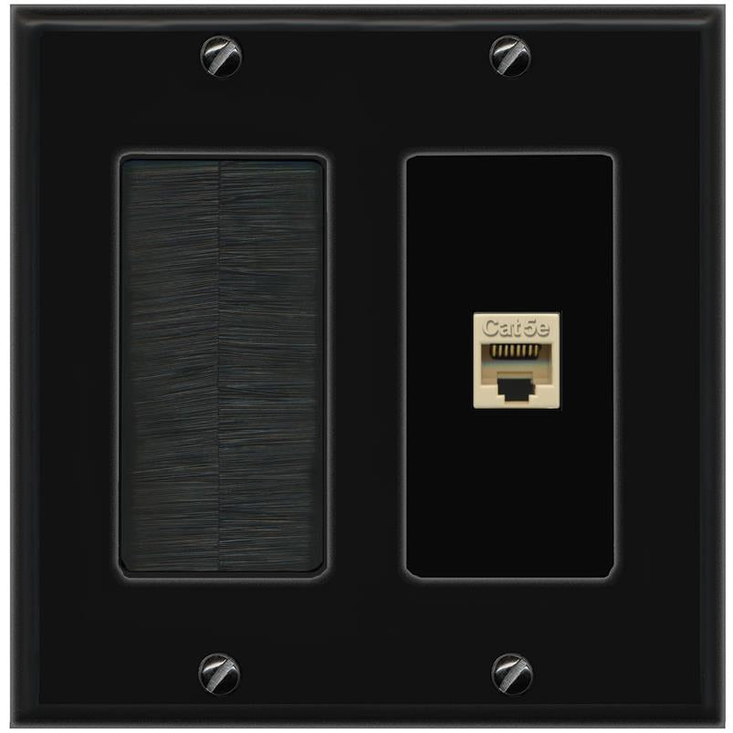 RiteAV CAT5E-IVORY Wall Plate with Brush [Black]
