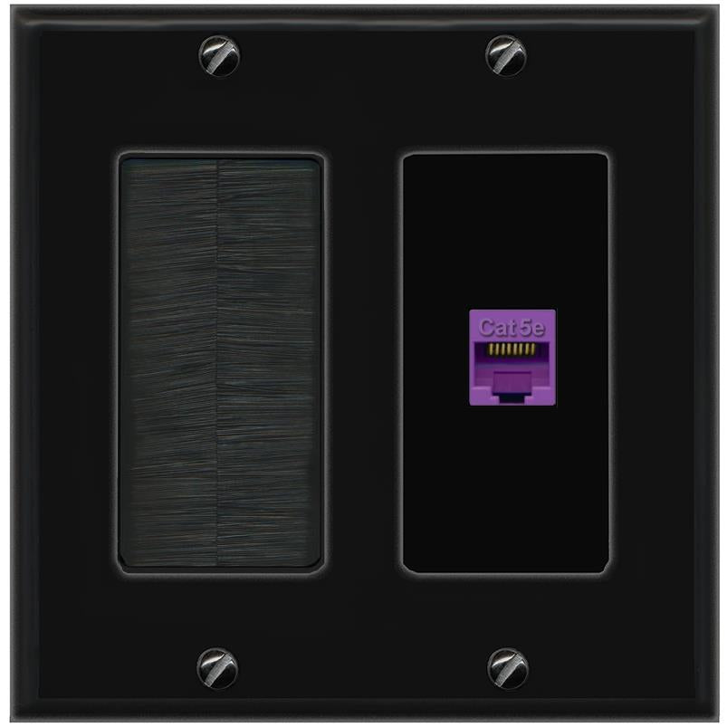 RiteAV CAT5E-PURPLE Wall Plate with Brush [Black]