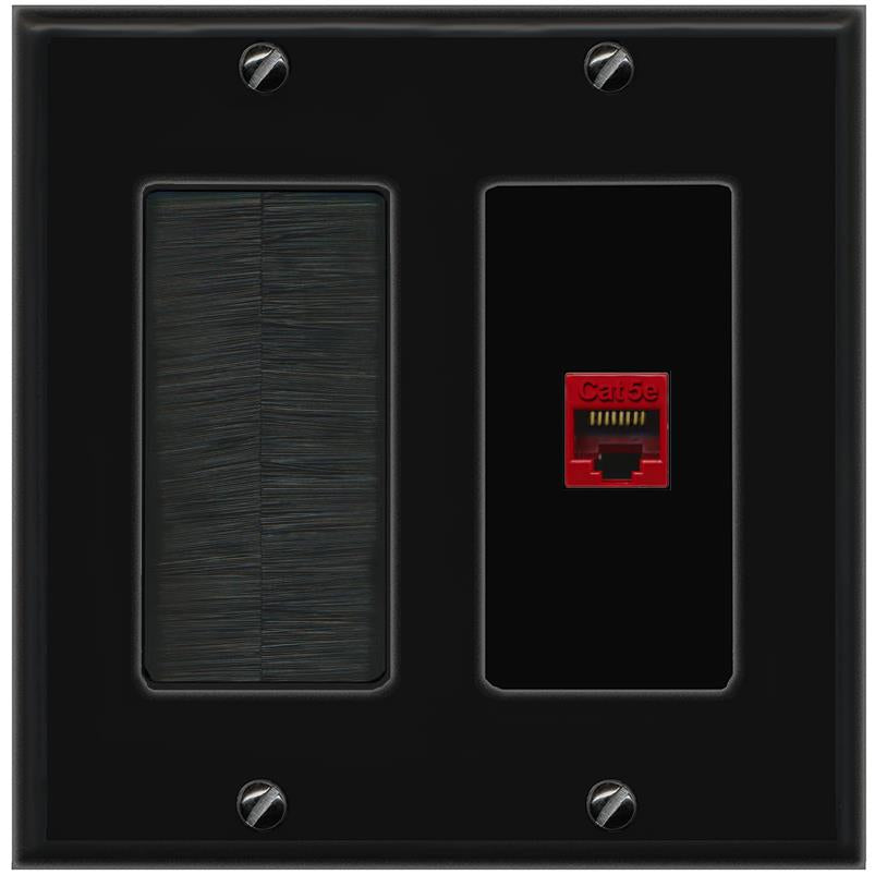 RiteAV CAT5E-RED Wall Plate with Brush [Black]