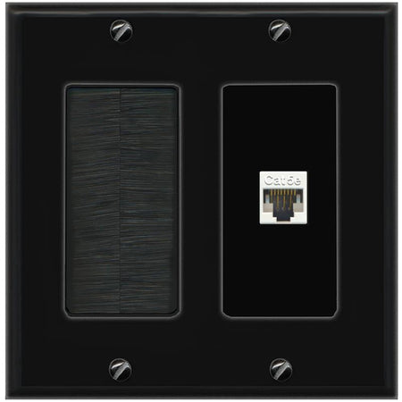 RiteAV CAT5E-WHITE Wall Plate with Brush [Black]