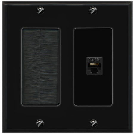 RiteAV CAT6-BLACK Wall Plate with Brush [Black]