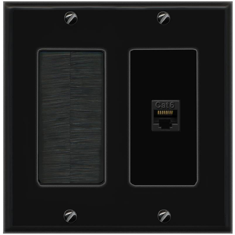 RiteAV CAT6-BLACK Wall Plate with Brush [Black]