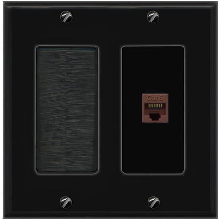 RiteAV CAT6-BROWN Wall Plate with Brush [Black]
