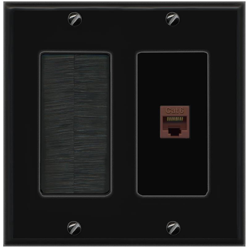 RiteAV CAT6-BROWN Wall Plate with Brush [Black]