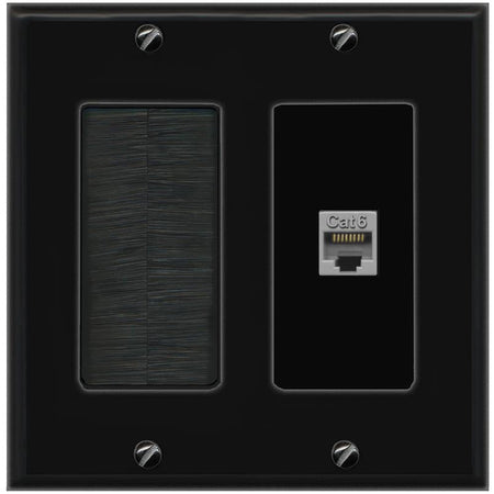 RiteAV CAT6-GRAY Wall Plate with Brush [Black]