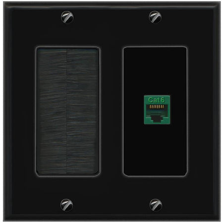 RiteAV CAT6-GREEN Wall Plate with Brush [Black]