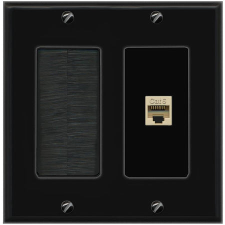 RiteAV CAT6-IVORY Wall Plate with Brush [Black]