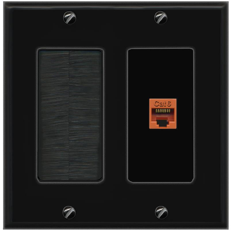 RiteAV CAT6-ORANGE Wall Plate with Brush [Black]