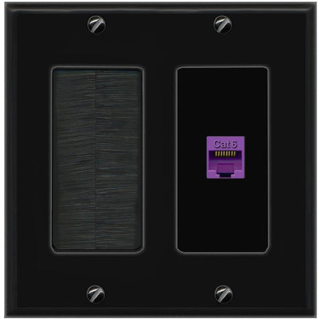RiteAV CAT6-PURPLE Wall Plate with Brush [Black]