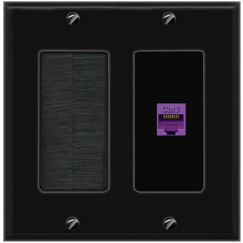 RiteAV CAT6-PURPLE Wall Plate with Brush [Black]