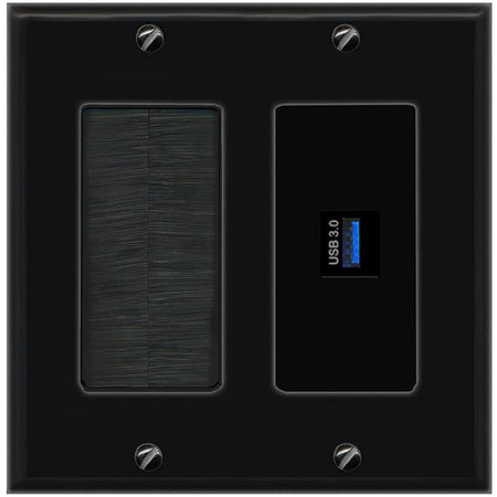 RiteAV USB-3 Wall Plate with Brush [Black]