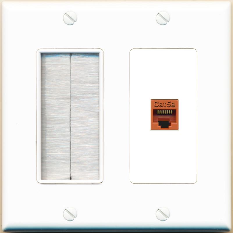 RiteAV CAT5E-ORANGE Wall Plate with Brush [White]