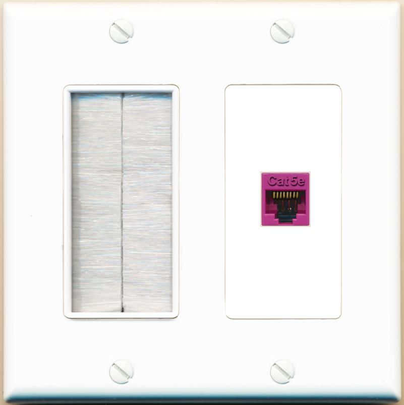 RiteAV CAT5E-PINK Wall Plate with Brush [White]