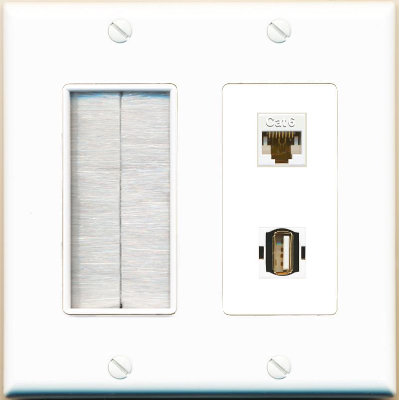 CAT6 USB2 Wall Plate [White]