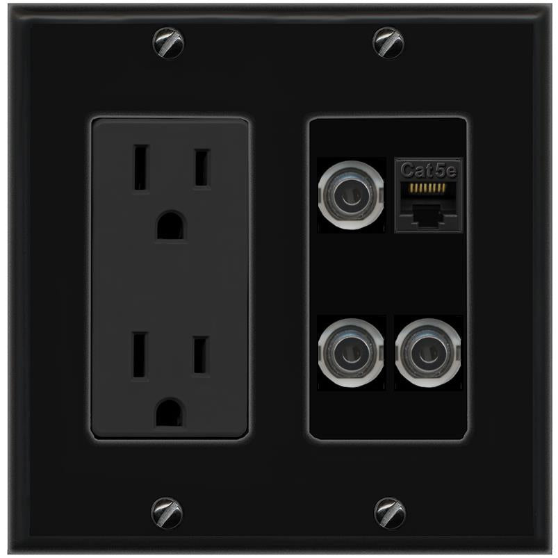 3 3.5mm CAT5E Wall Plate [Black]