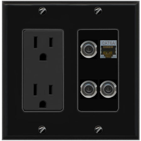 3 3.5mm CAT6A Wall Plate [Black]