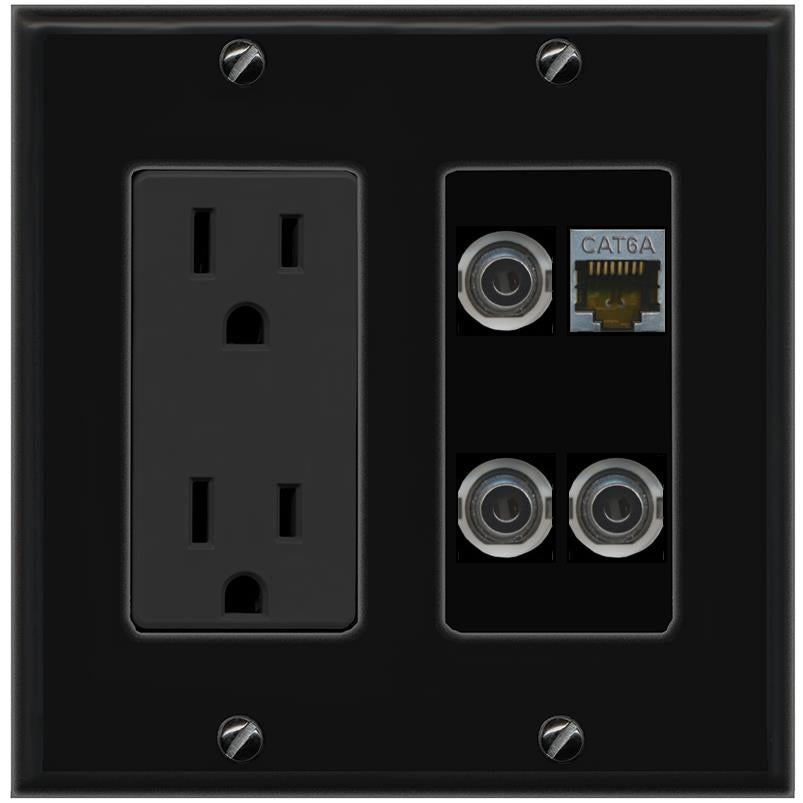 3 3.5mm CAT6A Wall Plate [Black]