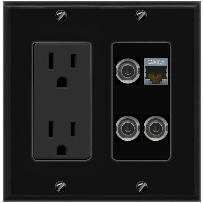 3 3.5mm CAT7 Wall Plate [Black]
