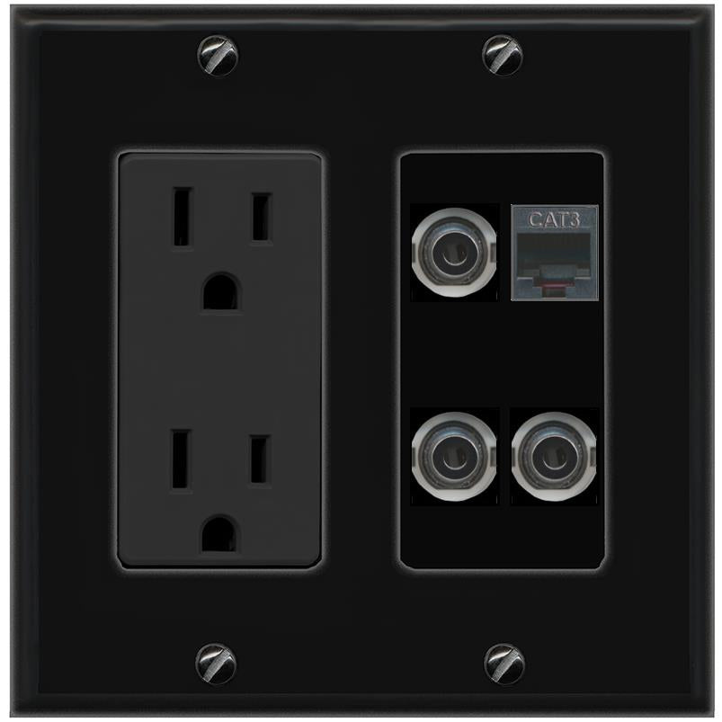 3 3.5mm PHONE Wall Plate [Black]