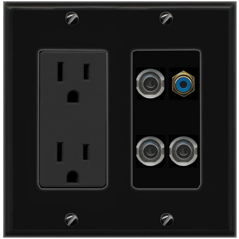 3 3.5mm RCA-BLUE Wall Plate [Black]