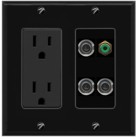3 3.5mm RCA-GREEN Wall Plate [Black]