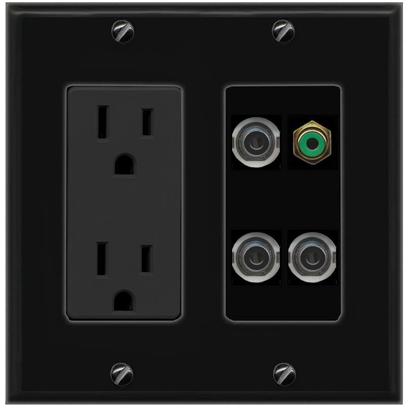 3 3.5mm RCA-GREEN Wall Plate [Black]