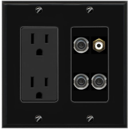 3 3.5mm RCA-WHITE Wall Plate [Black]