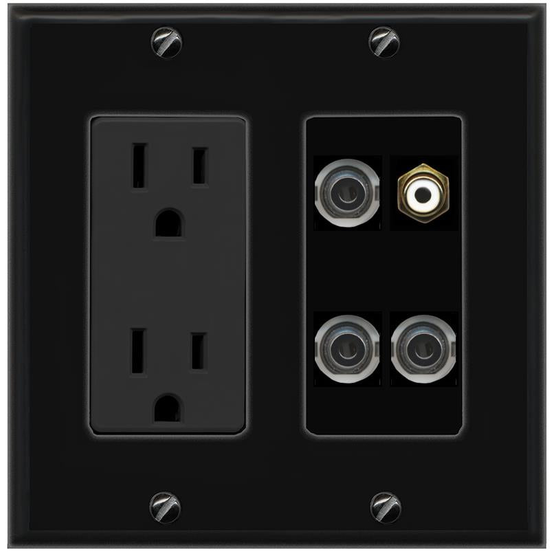 3 3.5mm RCA-WHITE Wall Plate [Black]