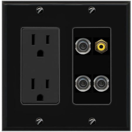3 3.5mm RCA-YELLOW Wall Plate [Black]