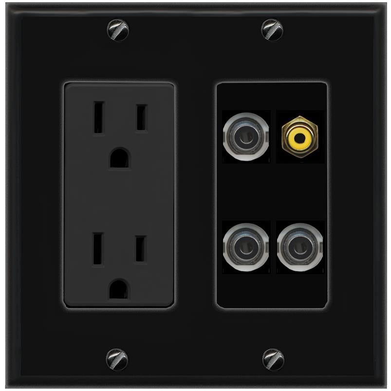 3 3.5mm RCA-YELLOW Wall Plate [Black]