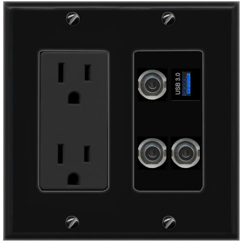 3 3.5mm USB-3 Wall Plate [Black]