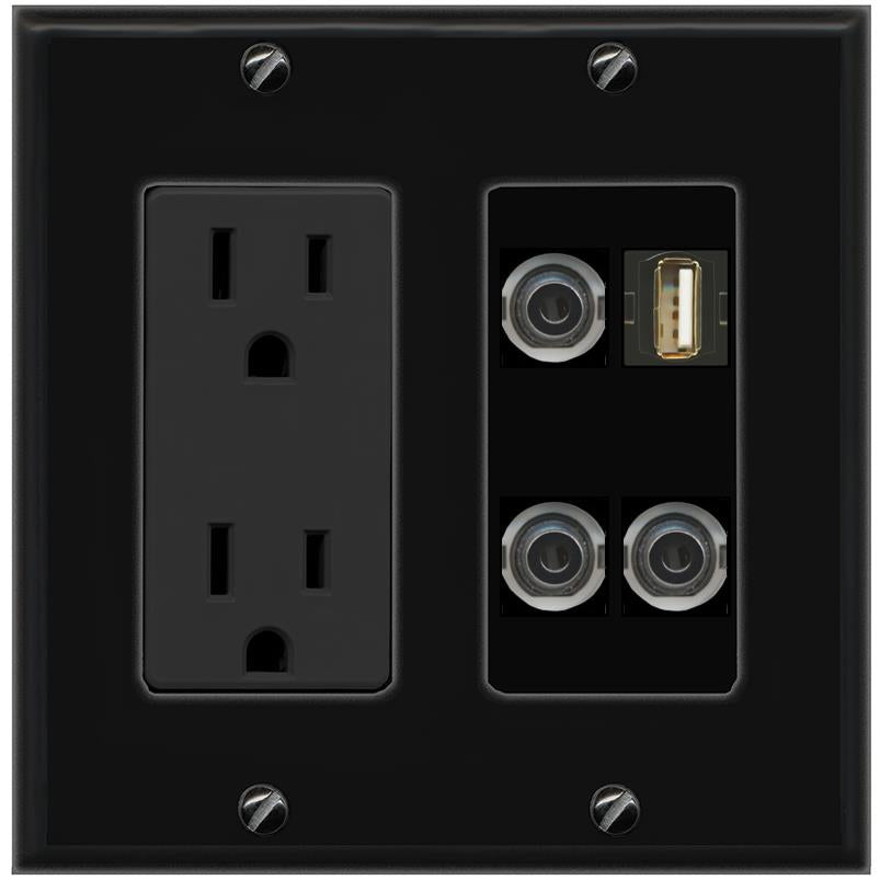 3 3.5mm USB2 Wall Plate [Black]