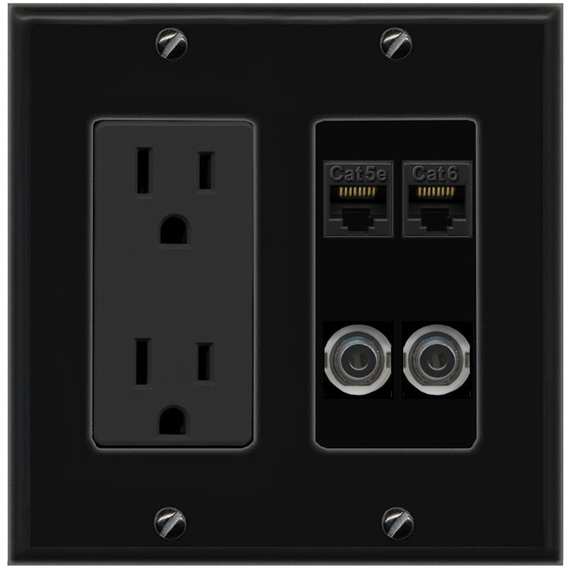 2 3.5mm CAT5E CAT6 Wall Plate [Black]