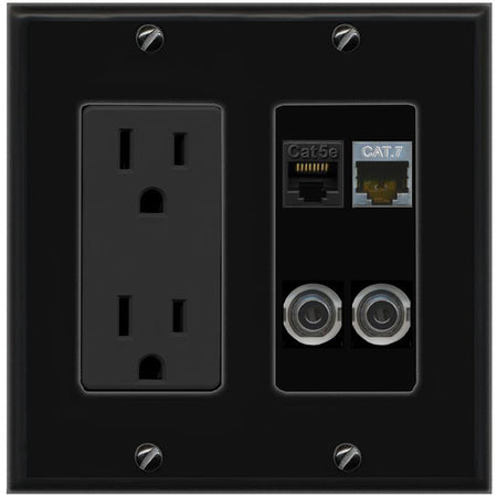 2 3.5mm CAT5E CAT7 Wall Plate [Black]
