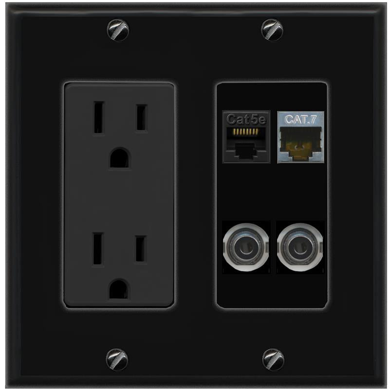 2 3.5mm CAT5E CAT7 Wall Plate [Black]
