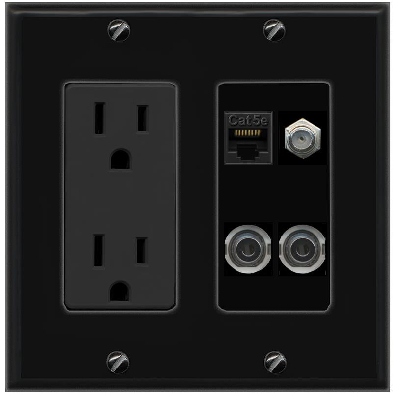 2 3.5mm CAT5E COAX Wall Plate [Black]