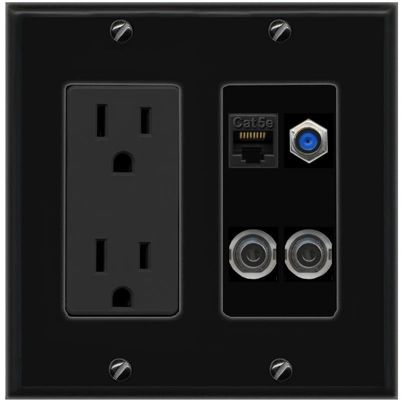 2 3.5mm CAT5E F81 Wall Plate [Black]