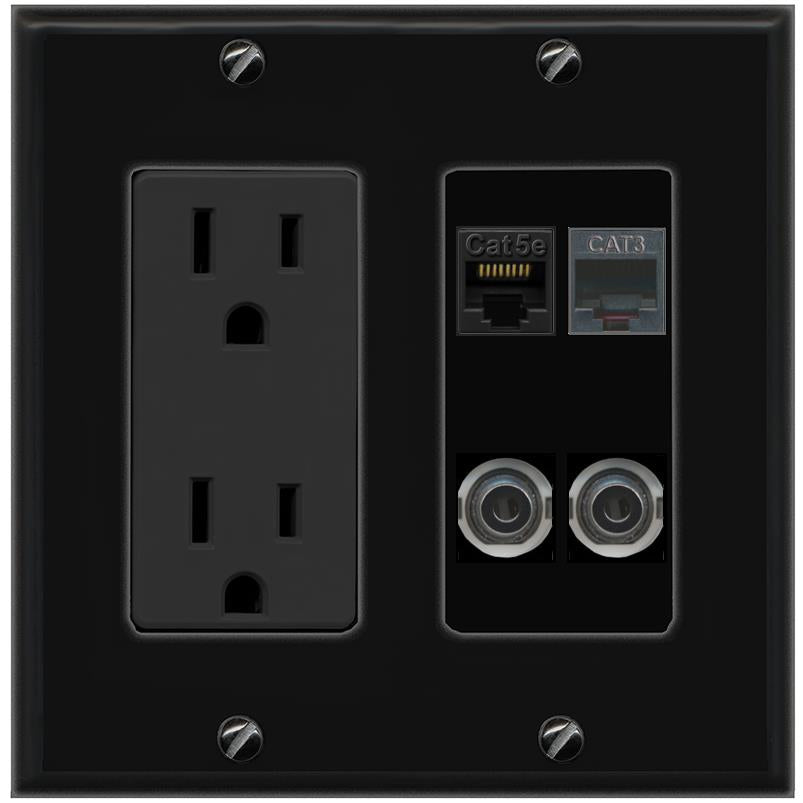 2 3.5mm CAT5E PHONE Wall Plate [Black]