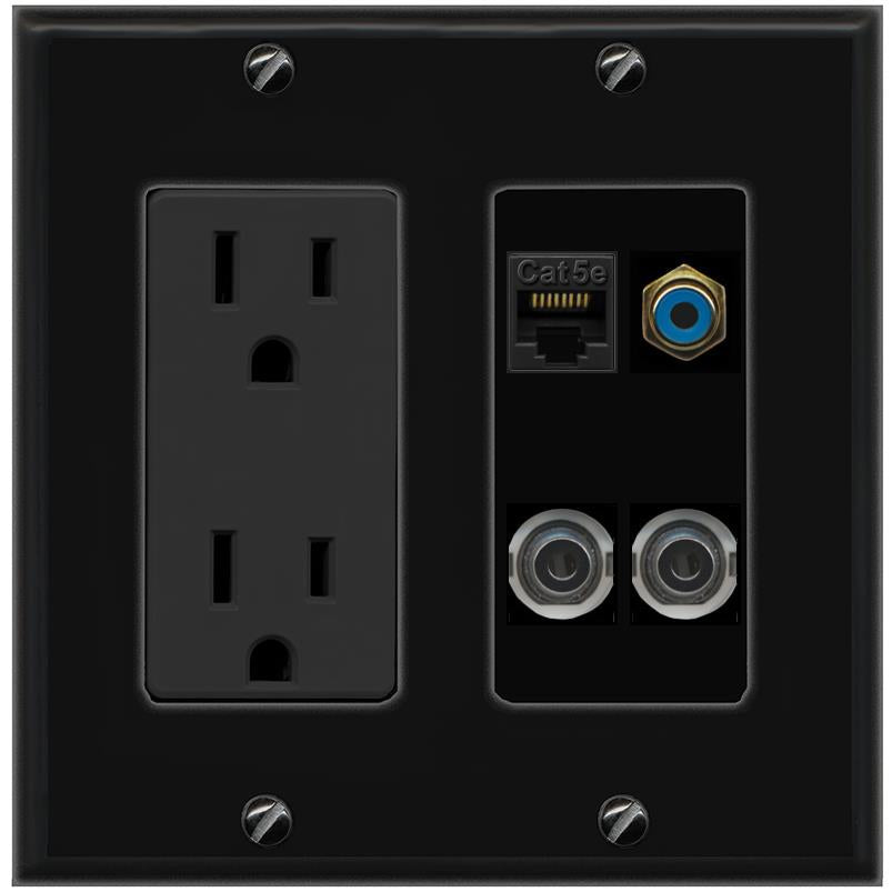 2 3.5mm CAT5E RCA-BLUE Wall Plate [Black]