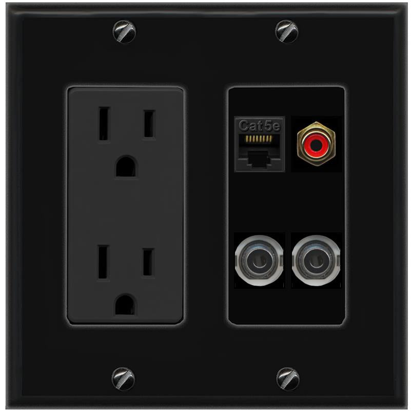 2 3.5mm CAT5E RCA-RED Wall Plate [Black]