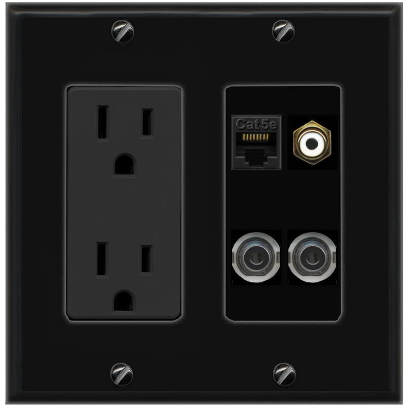 2 3.5mm CAT5E RCA-WHITE Wall Plate [Black]