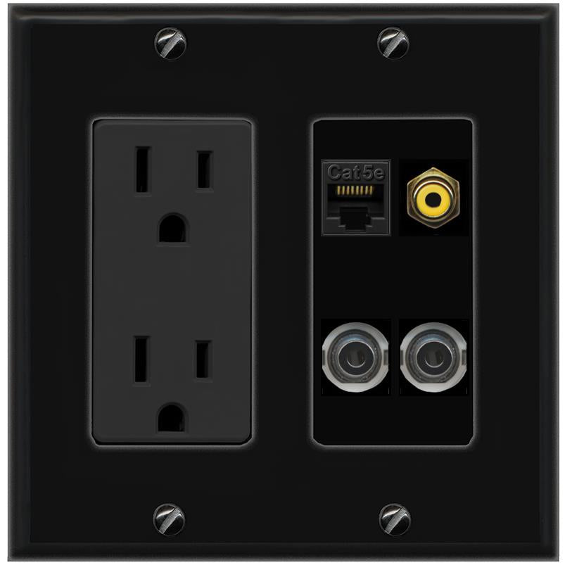 2 3.5mm CAT5E RCA-YELLOW Wall Plate [Black]