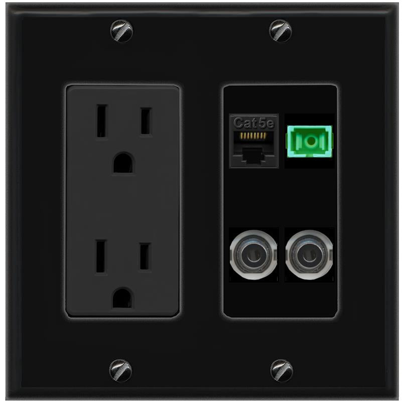 2 3.5mm CAT5E SC-APC-SX Wall Plate [Black]