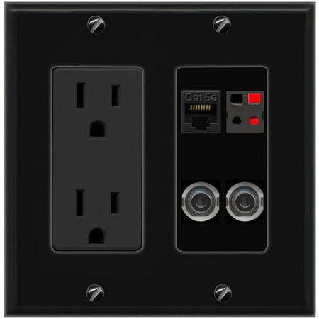 2 3.5mm CAT5E SPEAKER Wall Plate [Black]