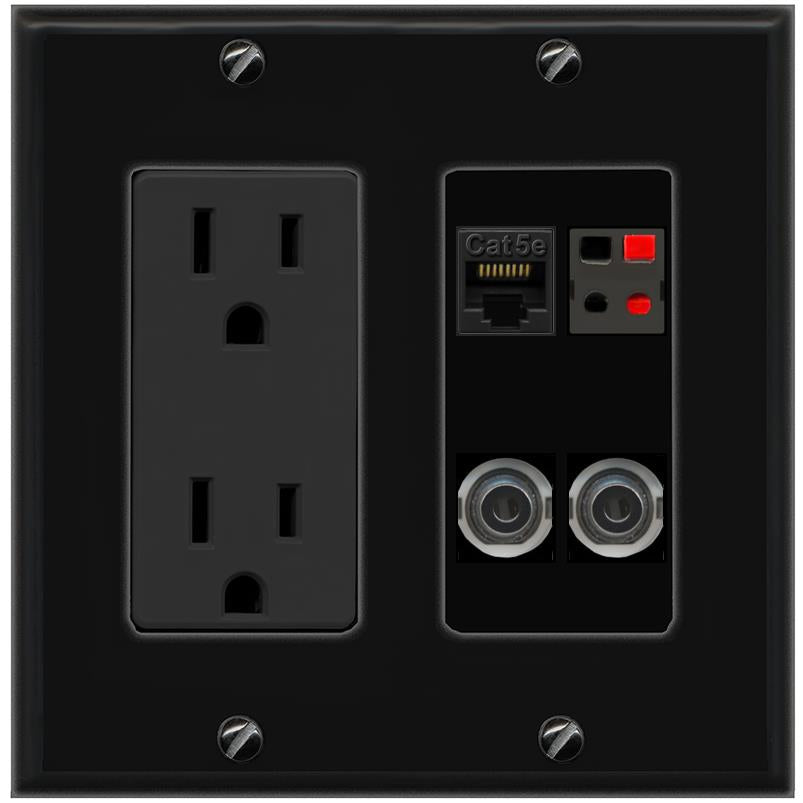 2 3.5mm CAT5E SPEAKER Wall Plate [Black]